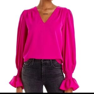 Aqua Brand Fuchsia Longsleeves V-Neck Pullover Blouse